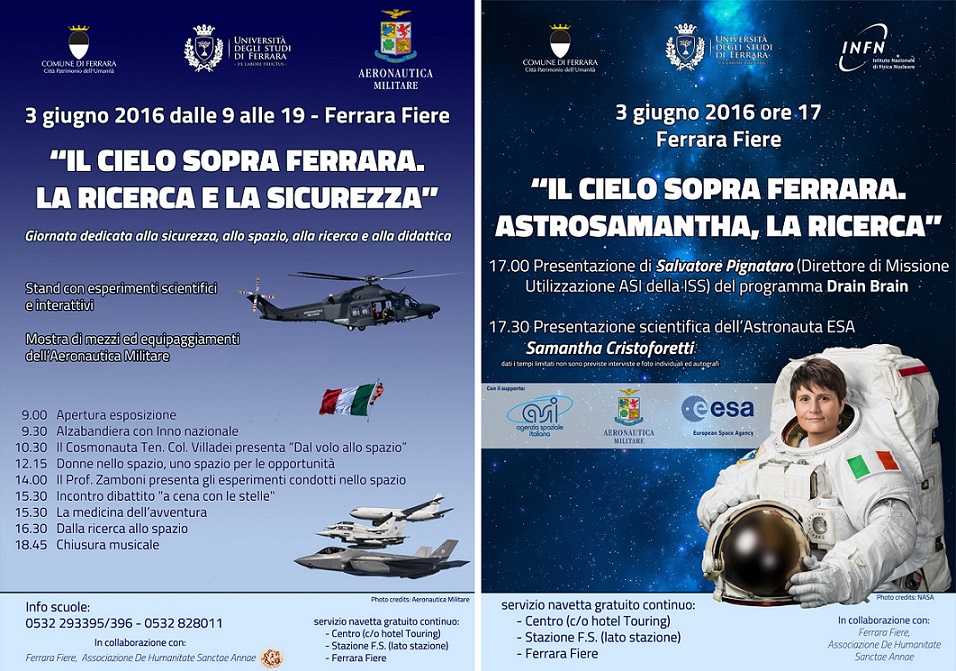 Locandine Il cielo sopra Ferrara. Astrosamantha la ricerca